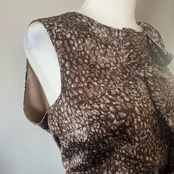 LOFT Brown Animal Print Ruffle Front Dress - Picture 3 of 6